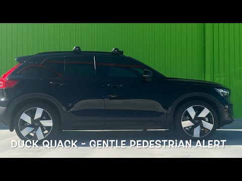 Electric vehicle with a duck quack sound effect playing as it passes by the camera.
